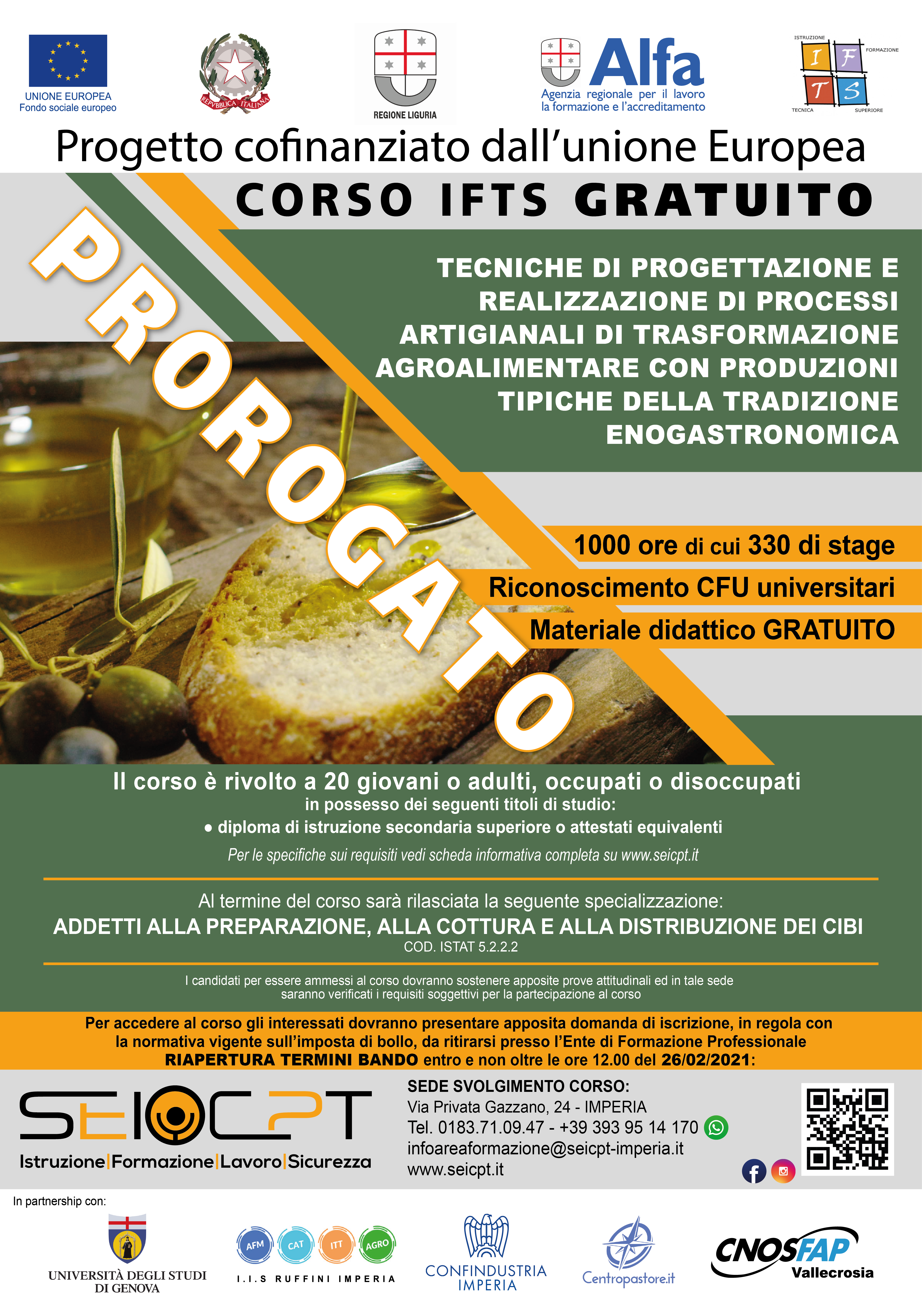 BANDO prorogato: Tecniche di progettazione e realizzazione agroalimentare (dal 01/12/2020 al 26/02/2021)
