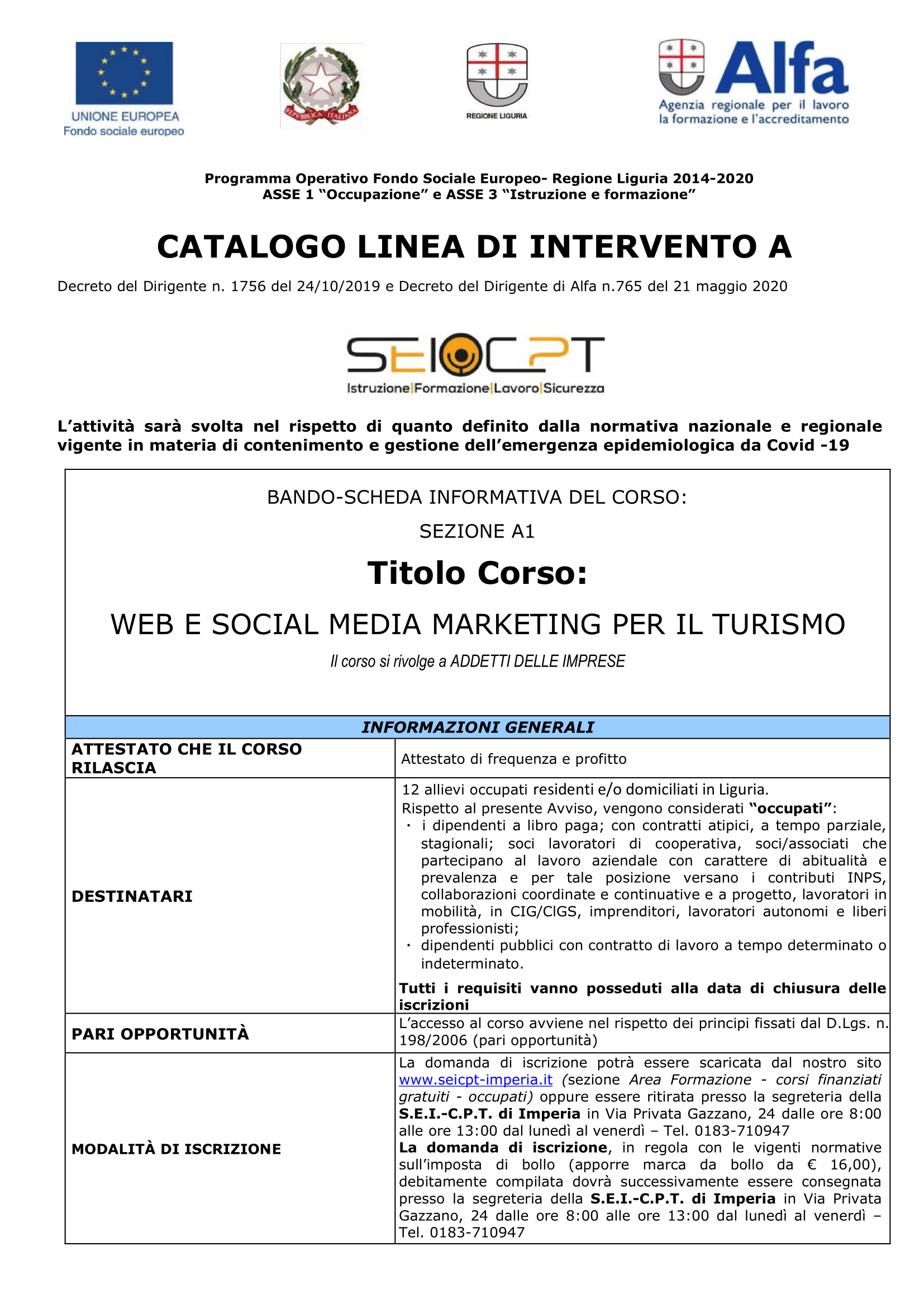 Web e social media marketing per il turismo – A1 • f