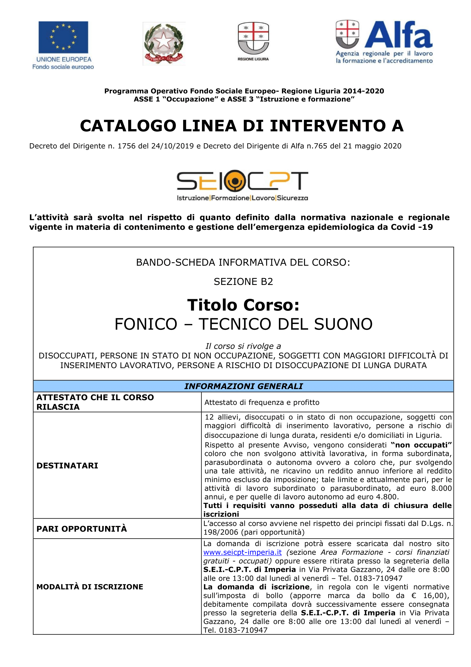 Fonico, tecnico del suono – B2 • a
