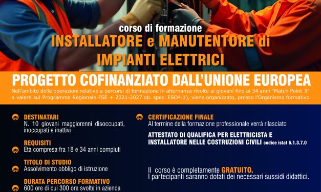 CORSO DI FORMAZIONE: INSTALLATORE E MANUTENTORE DI IMPIANTI ELETTRICI