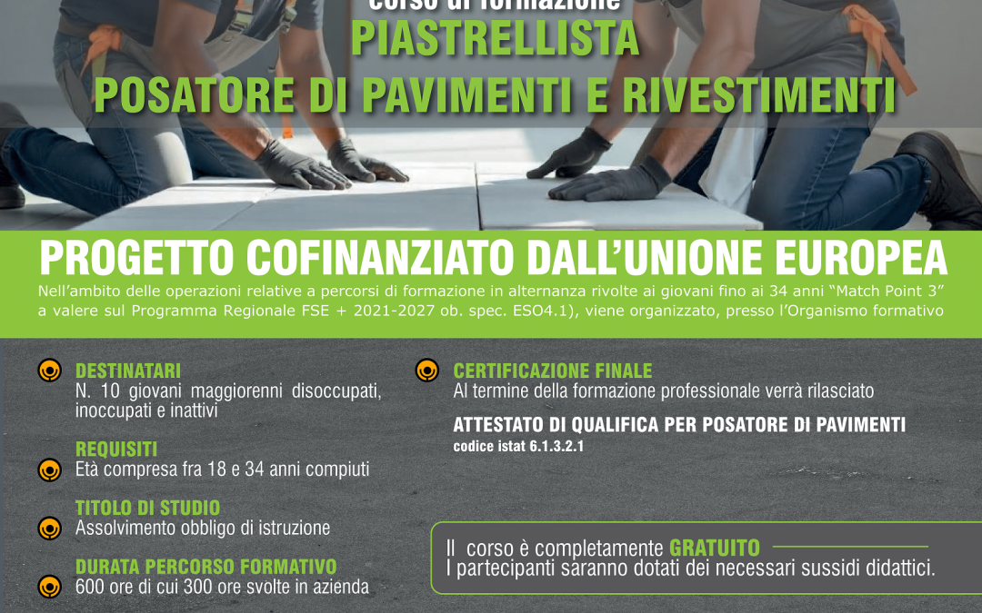 CORSO DI FORMAZIONE PIASTRELLISTA POSATORE DI PAVIMENTI E RIVESTIMENTI